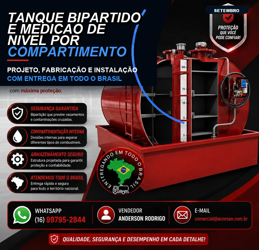Tanque bipartido e medição de nível por compartimento