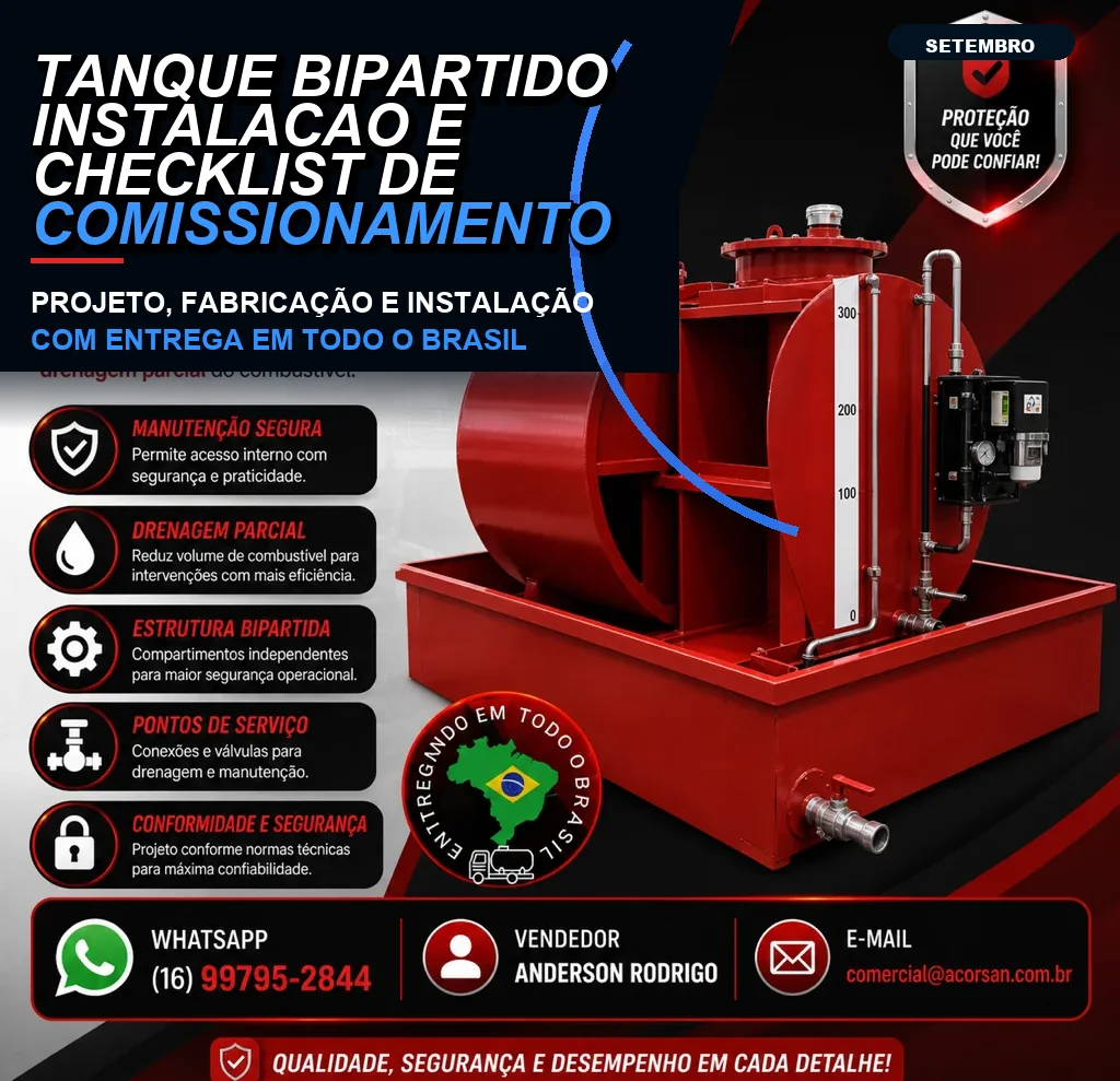 Tanque bipartido instalação e checklist de comissionamento