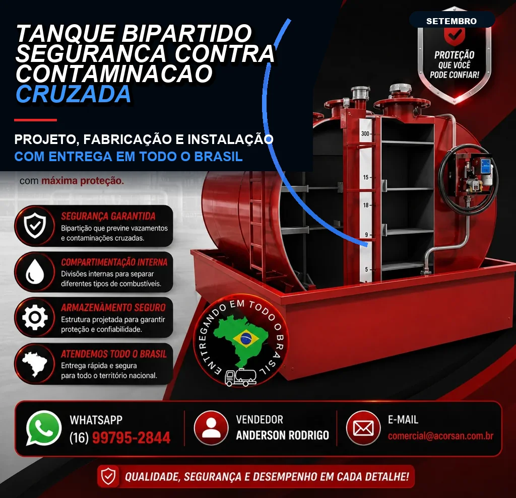 Tanque bipartido segurança contra contaminação cruzada